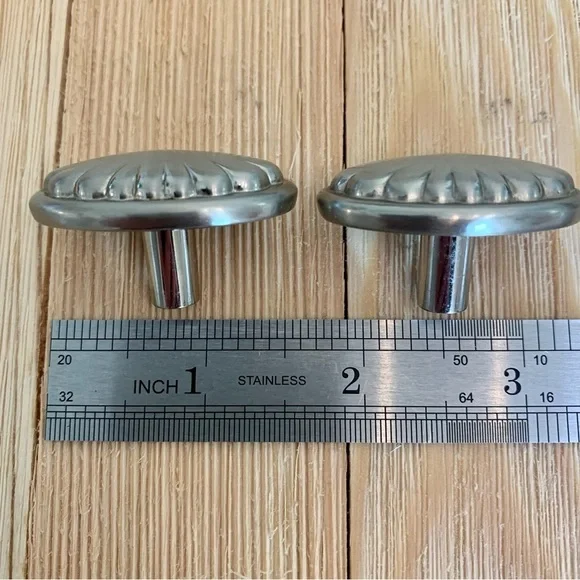 Set of 2 Satin Nickel Oval Shell Knob Cabinet Pulls Flower Drawer Knobs Hardware - Picture 8 of 10